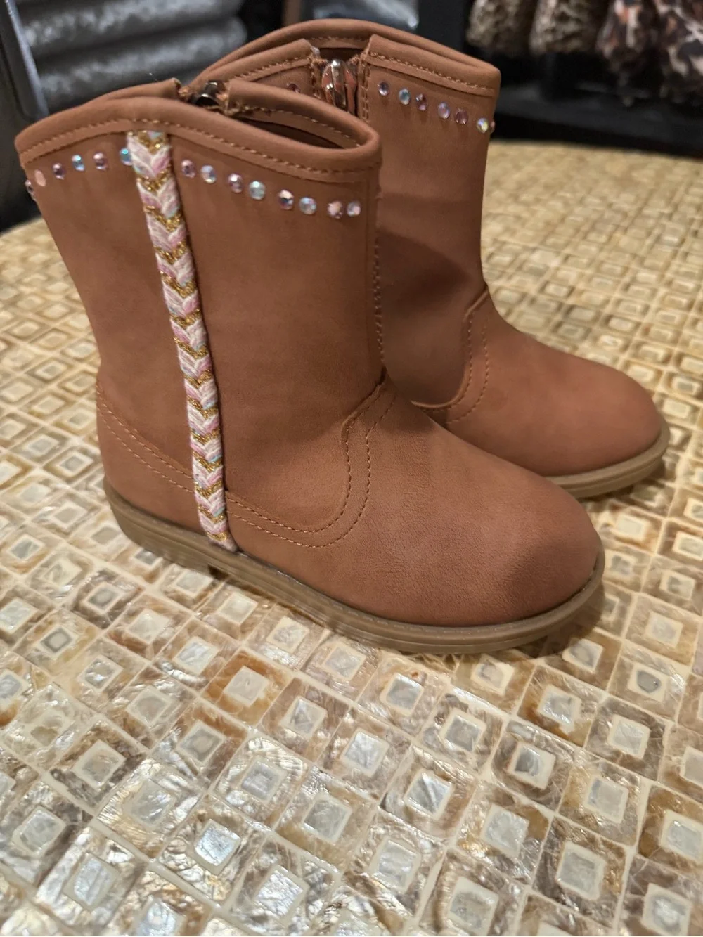 Jessica Simpson Tan Mid-Calf Girls' Boots with Braided Side Detail